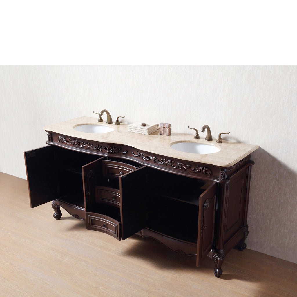 Stufurhome Cassandra 72 Inches Dark Cherry Double Sink Bathroom Vanity