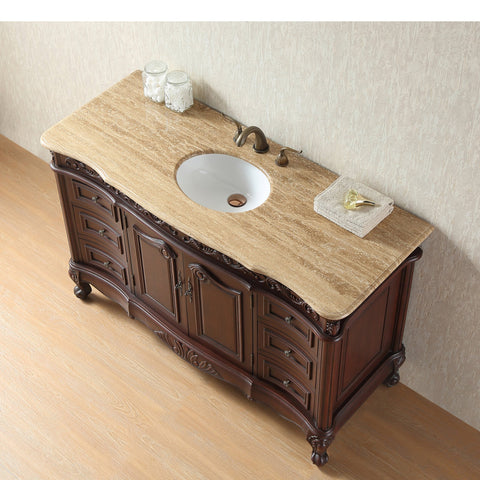 Stufurhome 56 inch Princeton Single Sink Bathroom Vanity with Travertine Marble Top
