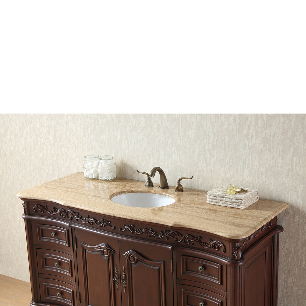 Stufurhome 56 inch Princeton Single Sink Bathroom Vanity with Travertine Marble Top