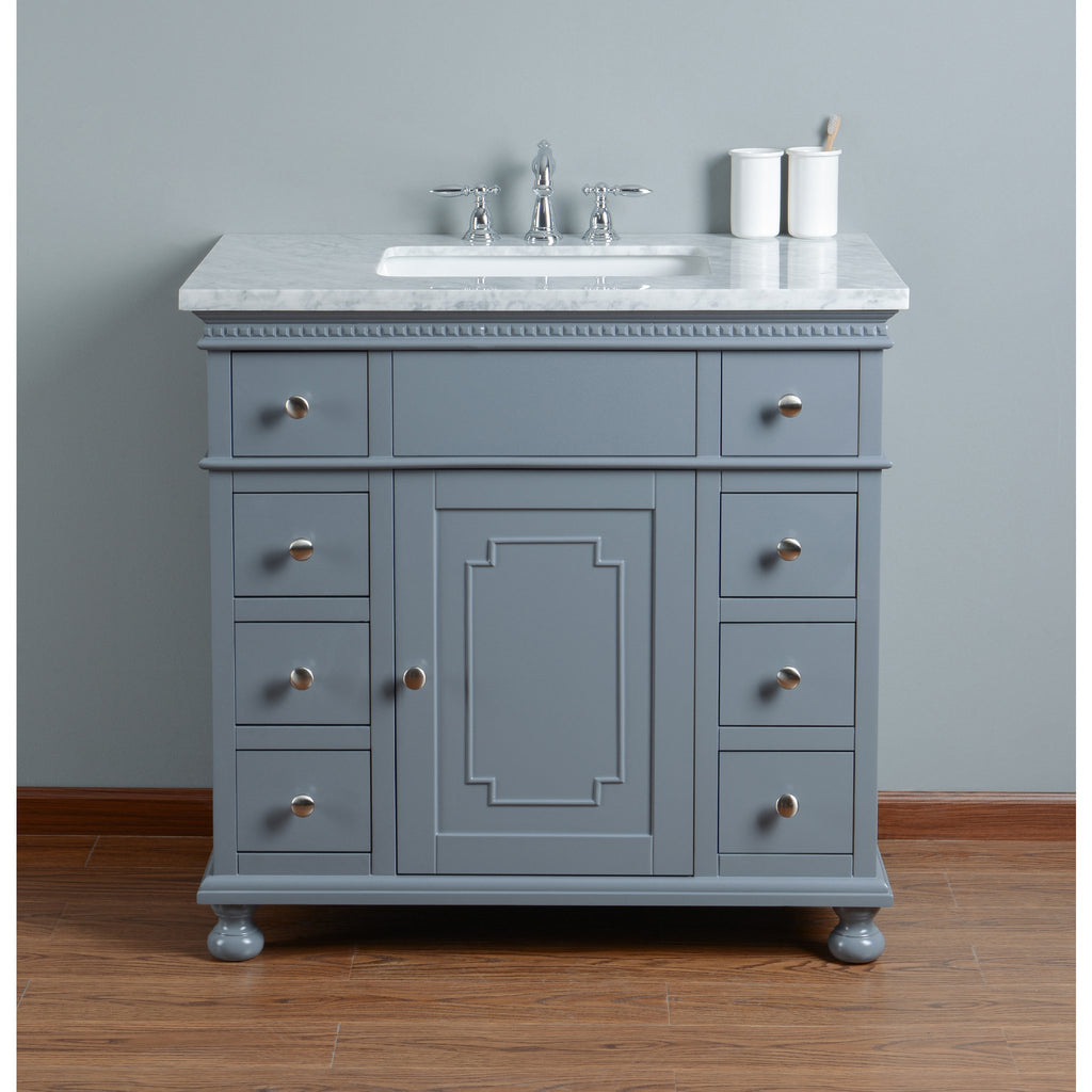 Stufurhome Abigail Embellished 36 Inches Grey Single Sink Bathroom Vanity