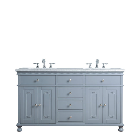 Stufurhome Abigail Embellished 60 Inches Grey Double Sink Bathroom Vanity