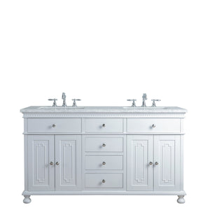 Stufurhome Abigail Embellished 60 Inches White Double Sink Bathroom Vanity