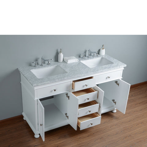Stufurhome Abigail Embellished 60 Inches White Double Sink Bathroom Vanity