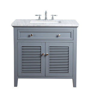 Stufurhome Genevieve 36 Inches Slate Gray Single Vanity Cabinet w/ Shutter Double Doors Single Bathroom Sink
