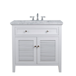 Stufurhome Genevieve 36 Inches White Single Vanity Cabinet w/ Shutter Double Doors Single Bathroom Sink