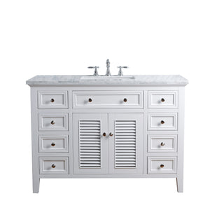 Stufurhome Genevieve 48 Inches White Single Vanity Cabinet w/ Shutter Double Doors Single Bathroom Sink