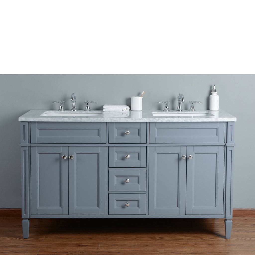 Stufurhome Anastasia French 60 Inches Grey Double Sink Bathroom Vanity