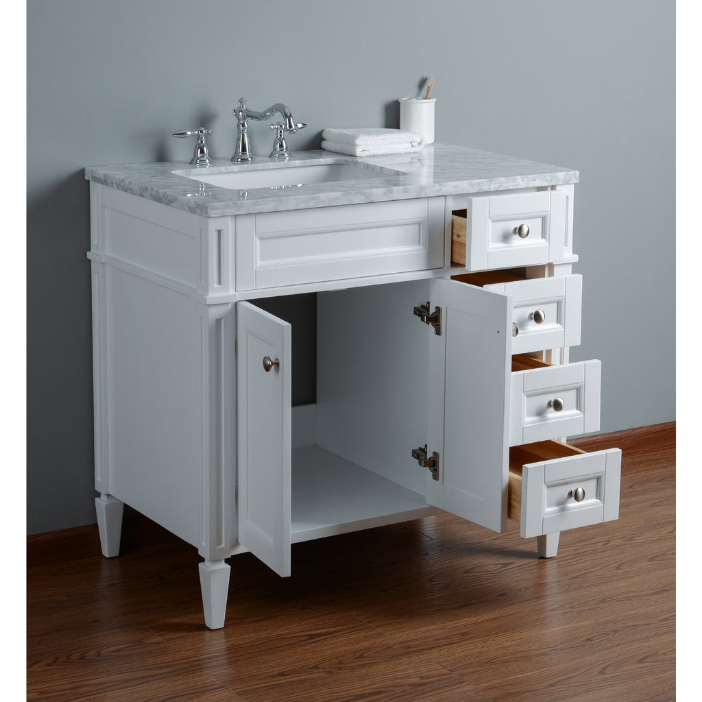 Stufurhome Anastasia French 36 Inches White Single Sink Bathroom Vanity