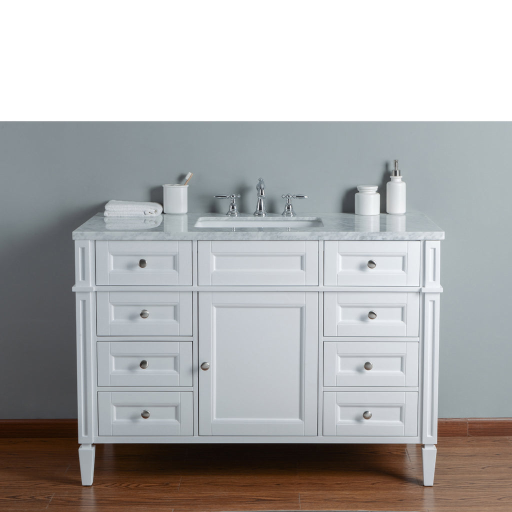 Stufurhome Anastasia French 48 Inches White Single Sink Bathroom Vanity