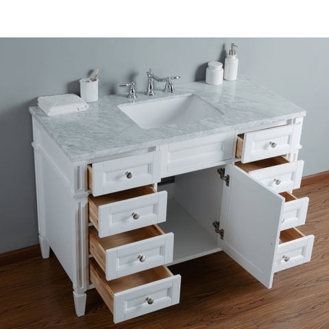 Stufurhome Anastasia French 48 Inches White Single Sink Bathroom Vanity