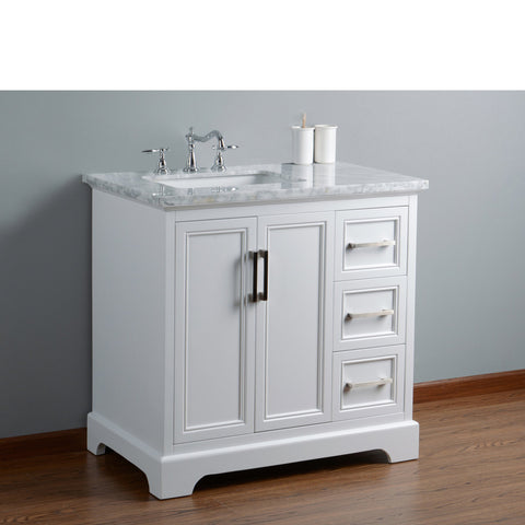 Stufurhome Ariane 36 Inches White Single Vanity Cabinet Single Bathroom Sink