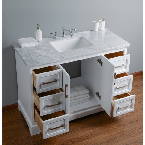 Stufurhome Ariane 48 Inches White Single Vanity Cabinet Single Bathroom Sink