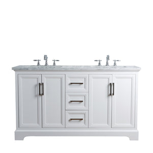 Stufurhome Ariane 60 Inches White Double Vanity Cabinet Dual Bathroom Sinks