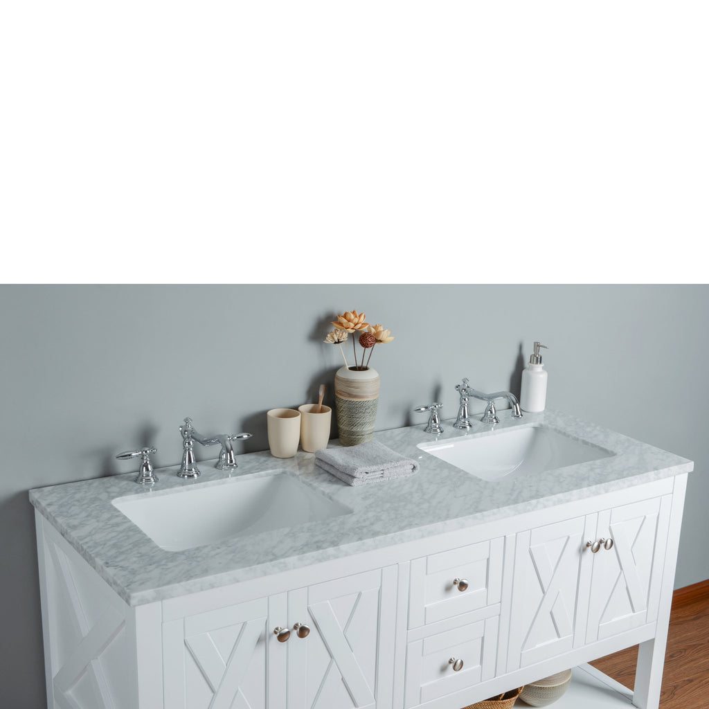 Stufurhome Anabelle 60 Inches White Double Sink Bathroom Vanity