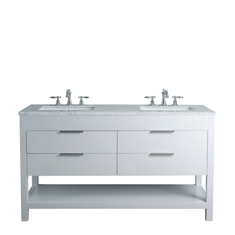 Stufurhome Rochester 60 Inches White Double Sink Bathroom Vanity