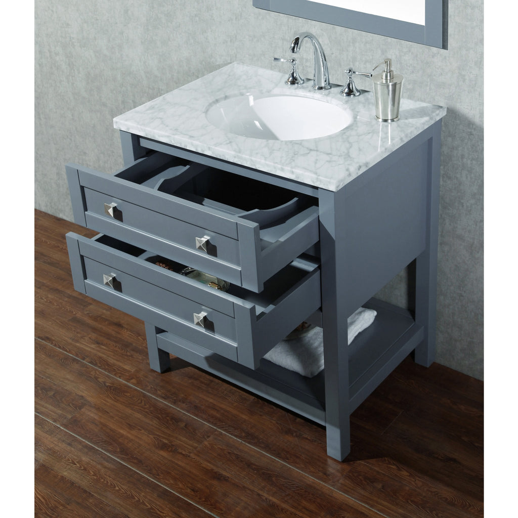 Stufurhome Marla 30 inch Single Sink Bathroom Vanity with Mirror in Grey