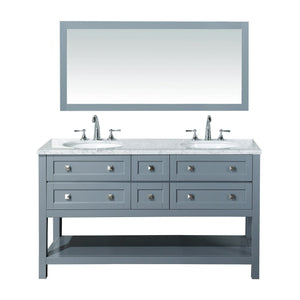 Stufurhome Marla 60 inch Double Sink Bathroom Vanity with Mirror in Grey