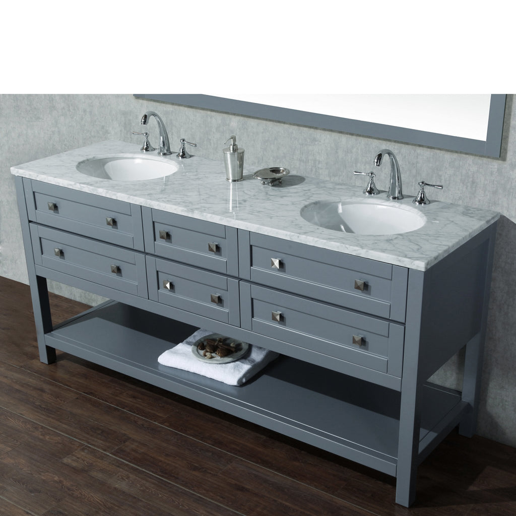 Stufurhome Marla 72 inch Double Sink Bathroom Vanity with Mirror in Grey
